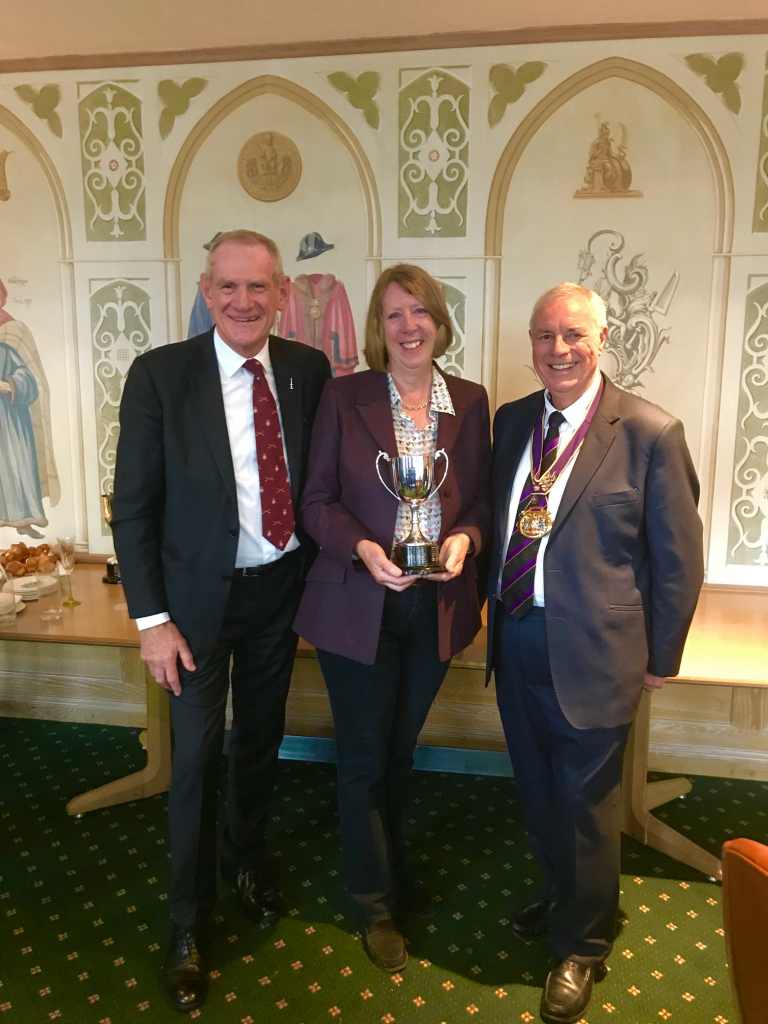 The Master, Stephen Thomas, with the winner Margaret Baxter and John Baxter, Master Tallow Chandler